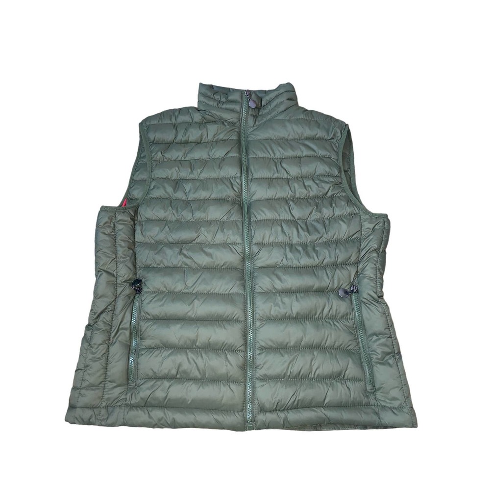 Luigi Fusaro puffer vest packable olive green pockets full zip luxury SZ XXL